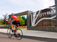 Person riding a bicycle on Springwater Trail
